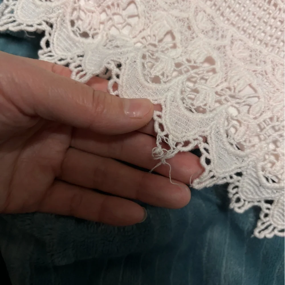 FOUGER USA lace beaded collar top